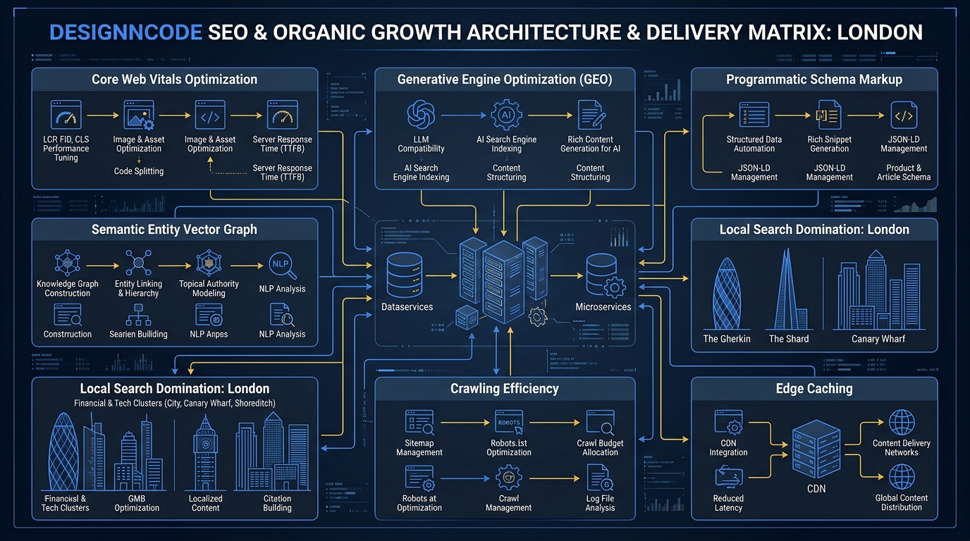 SEO and Organic Growth in London Technical Architecture Infographic