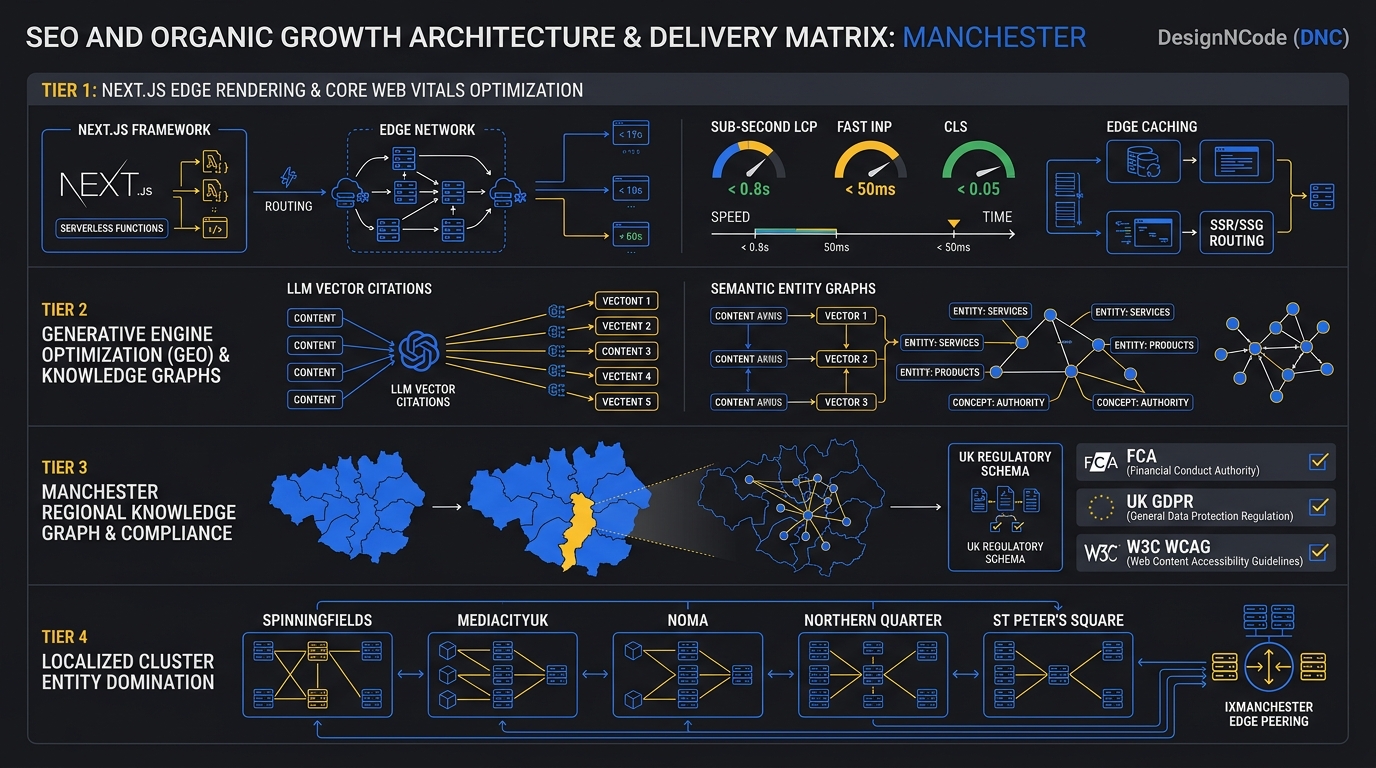 SEO and Organic Growth in Manchester Technical Architecture Infographic